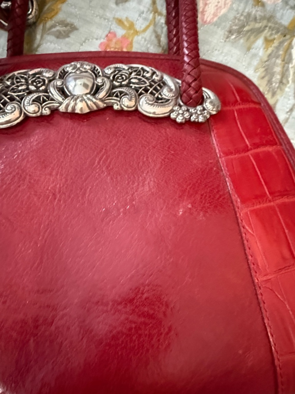 Brighton Red Braided-Handle Satchel with Heart Charm - Picture 4 of 7